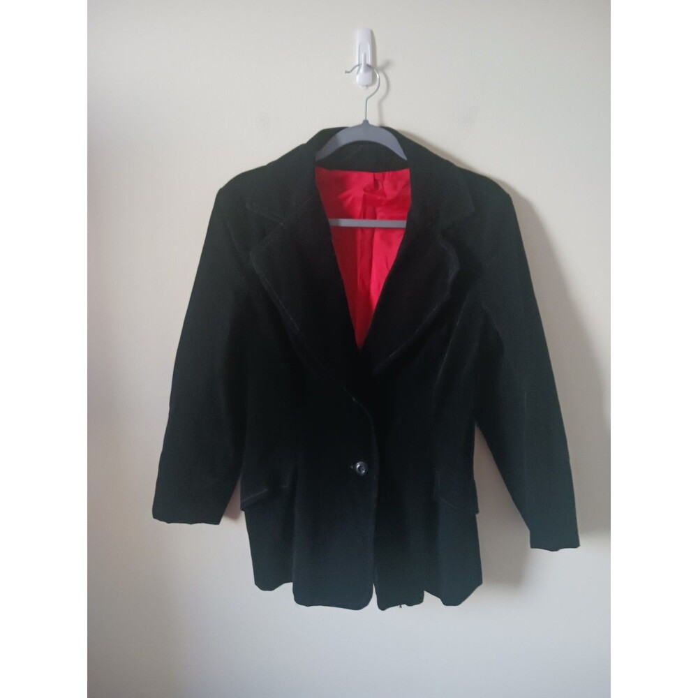 Womens Black Corduroy Blazer Lined Button Front Taulored Jacket Size M